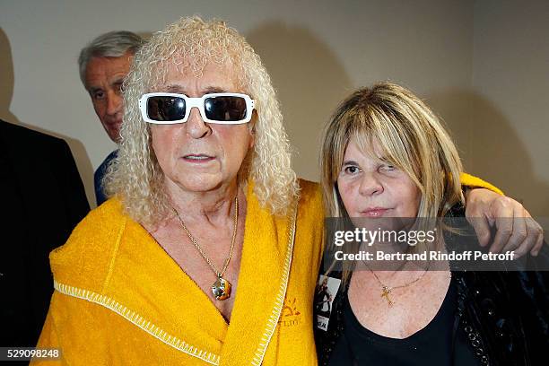 Singer Michel Polnareff and TV Producer Dominique Cantien attend the Michel Polnareff New Tour in France at AccorHotels Arena on May 07, 2016 in...