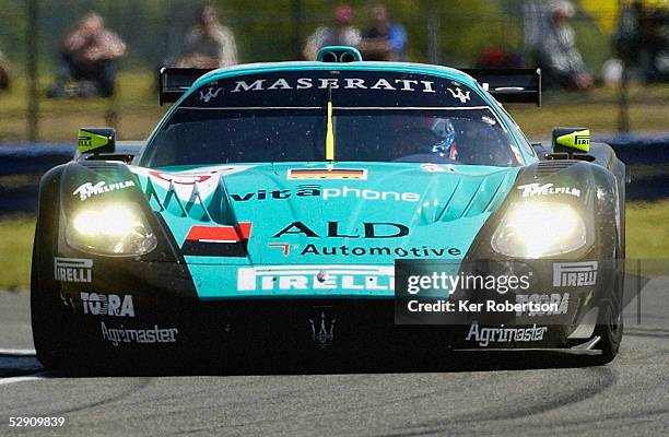 The Vitaphone Racing Maserati MC12 of Thomas Biagi and Fabio Babini competes during the F.I.A. GT Championship race held at the Silverstone circuit...