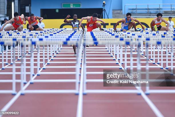 Wenjun Xie of China competes in the Men's 110m Hurdles during the SEIKO Golden Grand Prix 2016 at Todoroki Stadium on May 8, 2016 in Kawasaki, Japan.