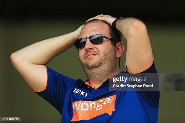 Blackpool fan looks dejected as they are relegated after the Sky Bet League One match between Peterborough United and Blackpool at ABAX Stadium on...