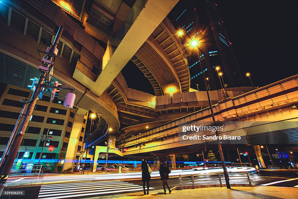 Tokyo Elevated Highways Intersection at night