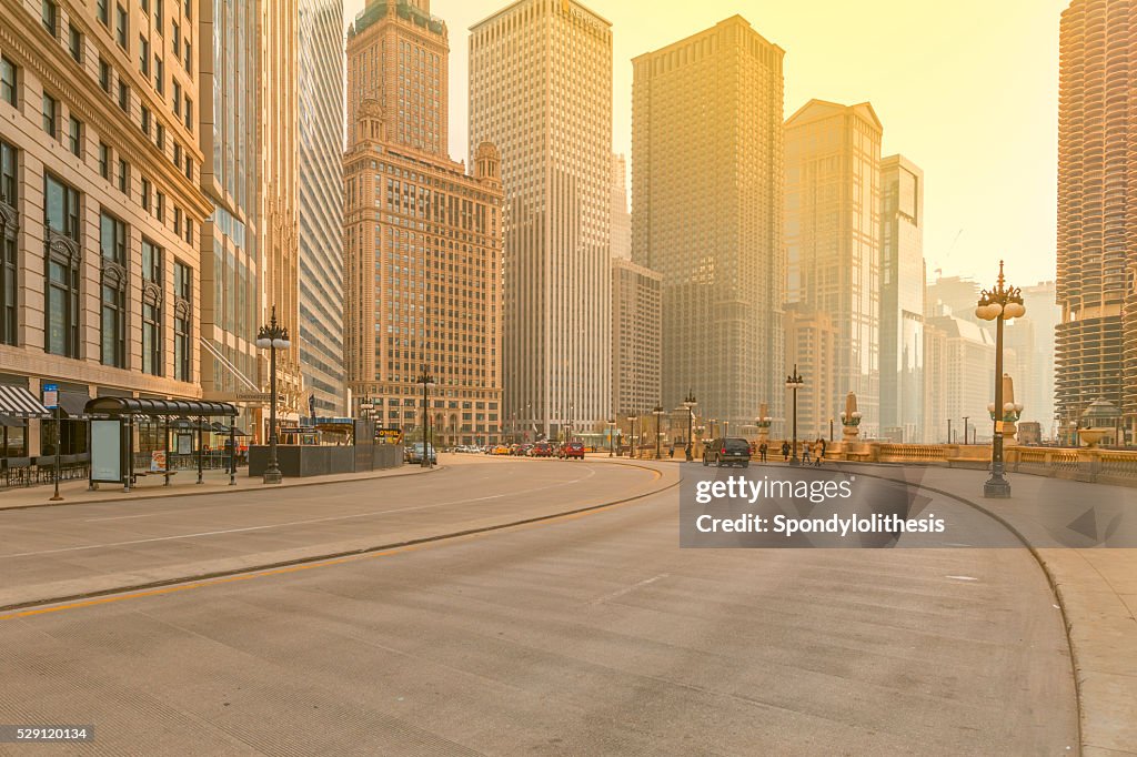 Downtown Chicago at Sunset