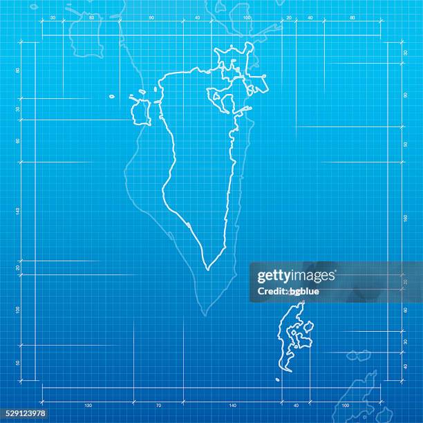 bahrain map on blueprint background - bahrain stock illustrations