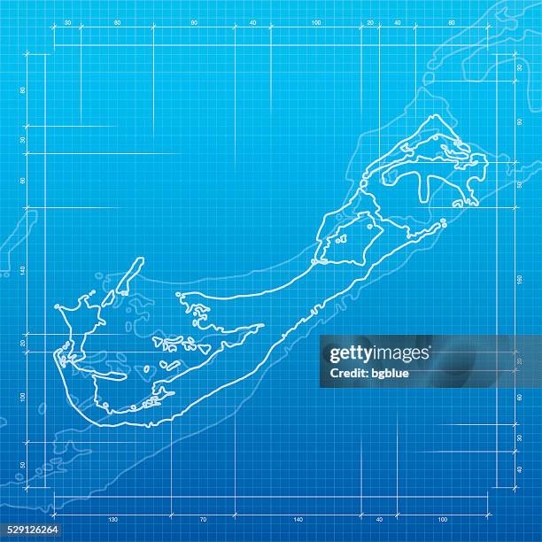 bermuda map on blueprint background - bermuda stock illustrations