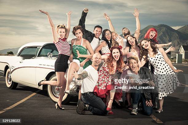 1950s fun group of friends celebrating - 1950 2016 stock pictures, royalty-free photos & images