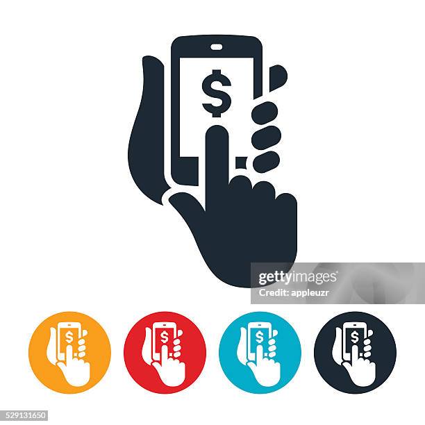 ilustrações, clipart, desenhos animados e ícones de celular ícone de compra - banco eletrônico