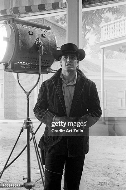 James Garner on the set of Maverick in LA; circa 1970; California.