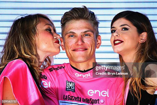 Marcel Kittel of Germany and Etixx Quick-Step takes the race lead after winning stage three of the 2016 Giro d'Italia, after a 190km stage from...