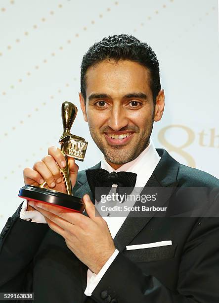Waleed Aly poses with the Gold Logie Award for Best Personality On Australian TV and Silver Logie for Best Presenter 'The Project' during the 58th...