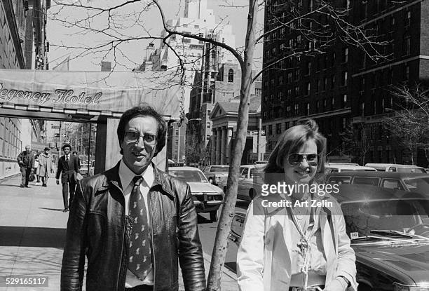 Peter Sellers walking on the street; circa 1980; New York.
