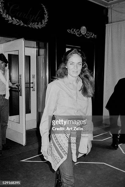 Catherine Bach outside the Carlyle Hotel; circa 1970; New York.