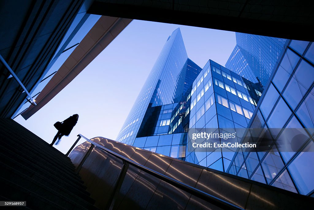 Businesswoman at stairs business district in Paris