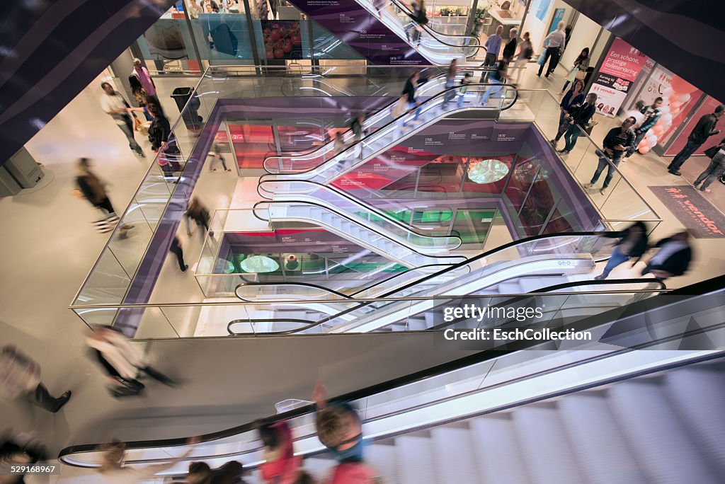 Moving escalators at Markthal mall in Rotterdam