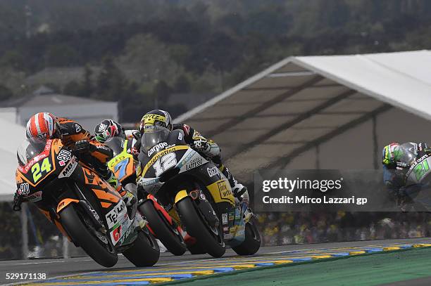 Simone Corsi of Italy and Speed Up Racing leads the field during the Moto2 race during the MotoGp of France - Race at on May 8, 2016 in Le Mans,...
