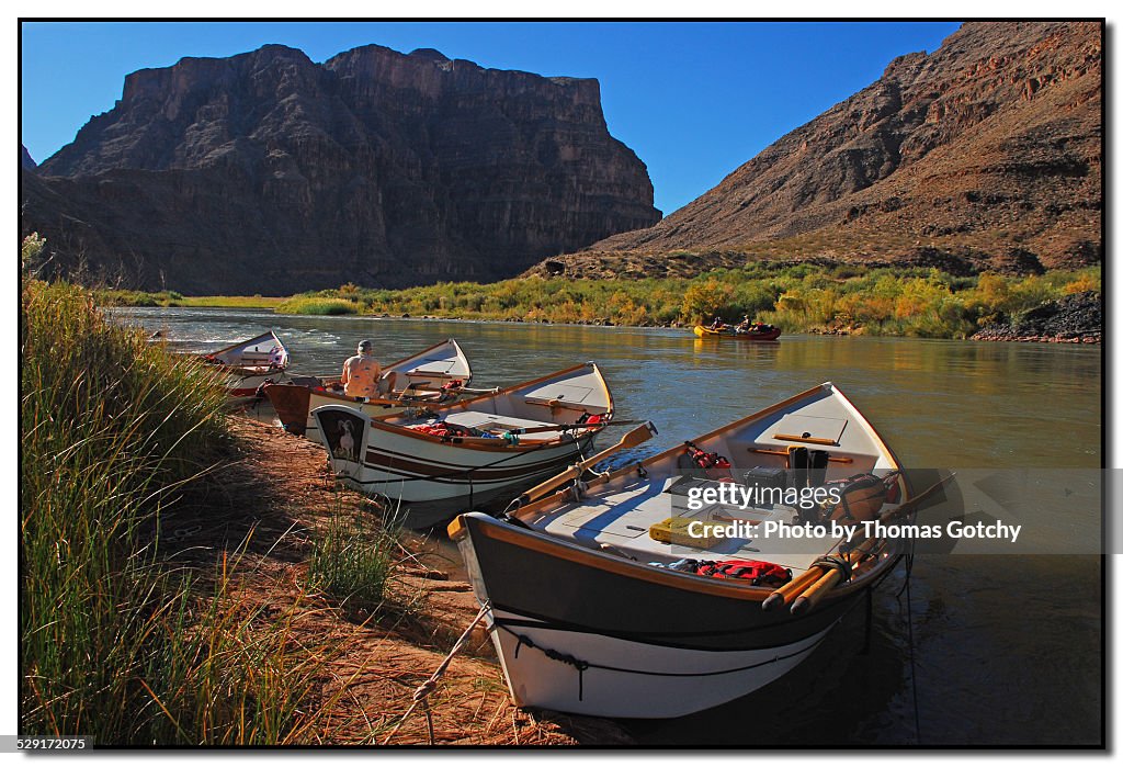 Wooden dories with Grand Canyon National Park