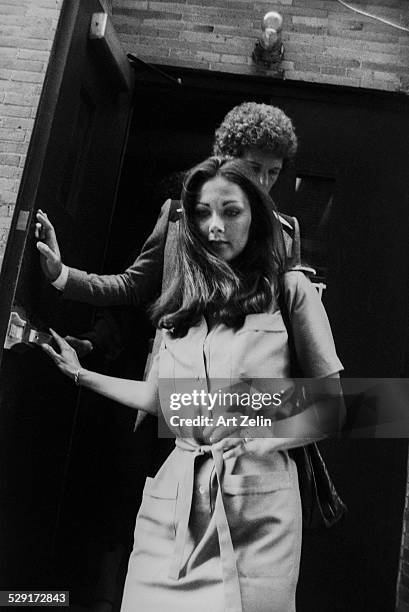 Lynda Carter leaving by the stage door; circa 1970; New York.