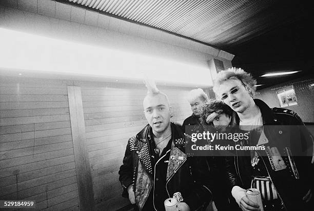 Scottish punk band The Exploited, October 1981. Left to right: singer Wattie Buchan, guitarist Big John Duncan, drummer Glen Campbell and bassist...