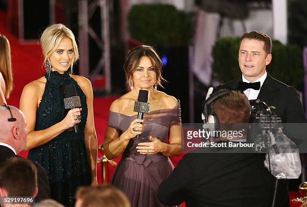 Channel Nine presenters Sylvia Jeffreys , Lisa Wilkinson and Karl Stefanovic at the 58th Annual Logie Awards at Crown Palladium on May 8, 2016 in...