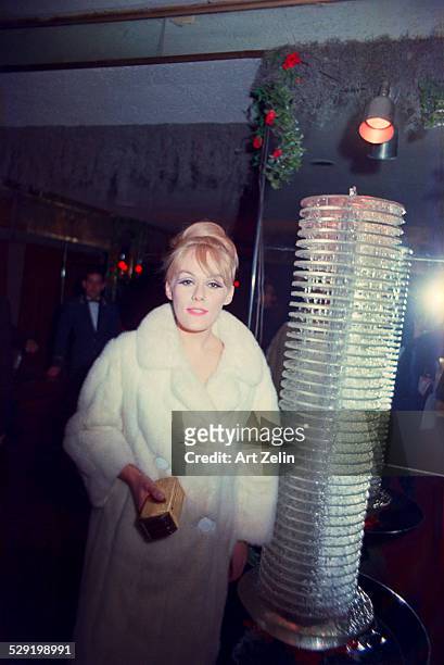 Tammy Grimes wearing a white fur coat; circa 1970; New York.