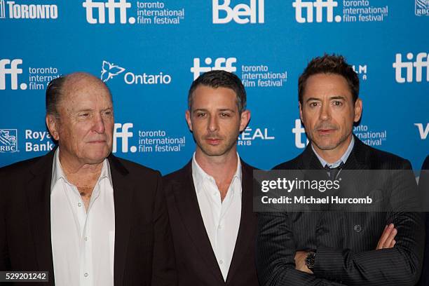 Actors Robert Duvall, Jeremy Strong and Robert Downey Jr. Pose during 'The Judge' Photocall during the 2014 Toronto International Film Festival