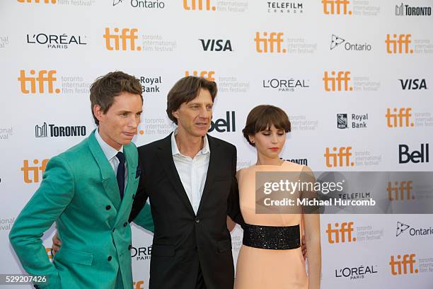 Actor Eddie Redmayne director James Marsh and actress Felicity Jones attend 'The Theory of Everything" premiere during the 2014 Toronto International...