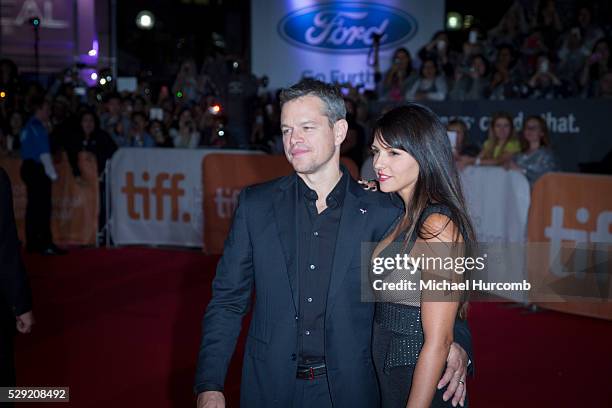 Matt Damon and his wife Luciana Damon at the "Martian" premiere during the 40th Toronto International Film Festival