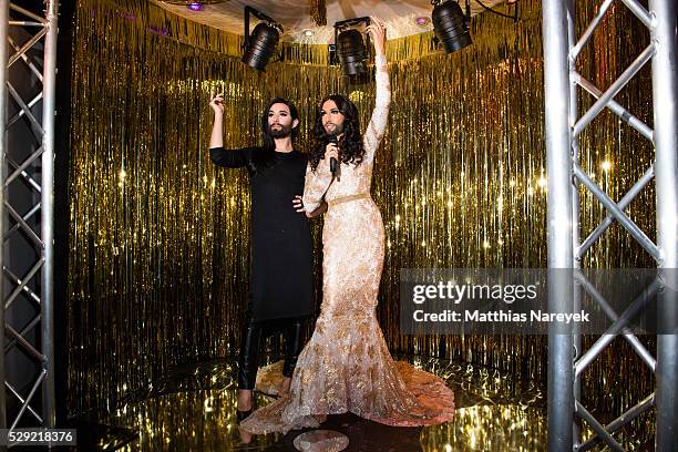 Conchita Wurst presents her own wax figure at Madame Tussauds on May 8, 2016 in Berlin, Germany.