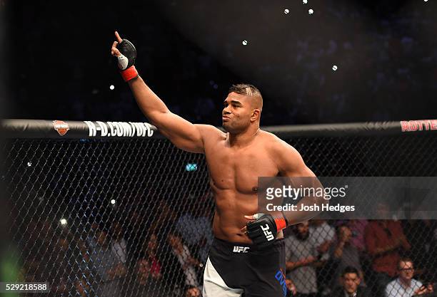 Alistair Overeem enters the Octagon before facing Andrei Arlovski in their heavyweight bout during the UFC Fight Night event at Ahoy Rotterdam on May...