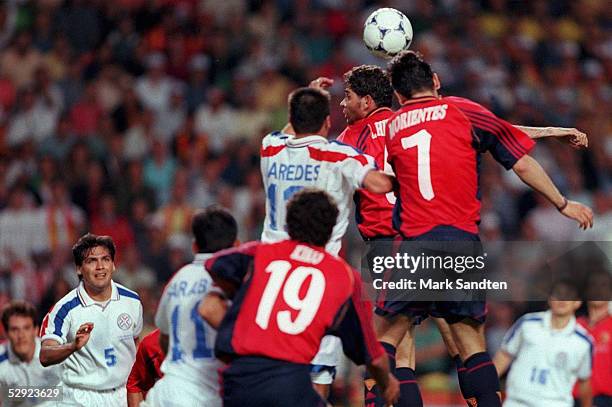 St.Etienne, 19.06.98, SPANIEN 0 , Celso AYALA , Pedro SARABIA , Carlos PAREDES /PAR, KIKO , Fernando HIERRO , Francisco MORIENTES /ESP