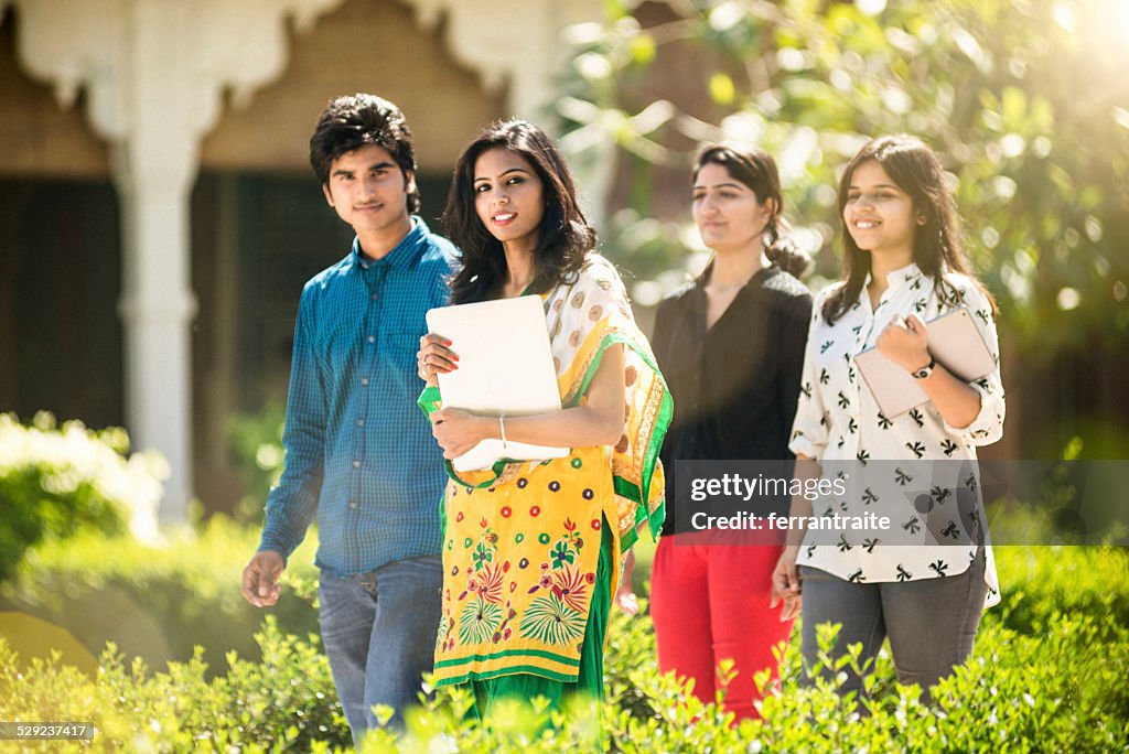 Young Indian Students hanging out on Campus