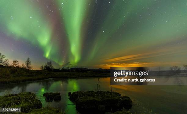 northern lights/aurora borealis - thingvellir stock pictures, royalty-free photos & images