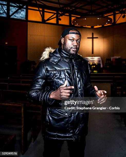 El Nino La Bonne Nouvelle, Musician, RAP, Catholic, Golgotha Music Association, photographed in Aulnay Sous Bois