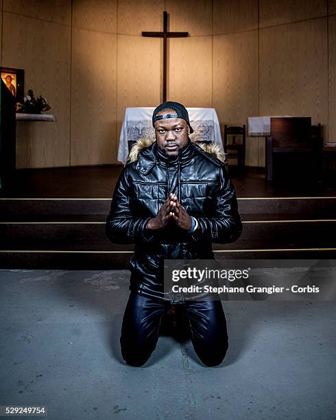 El Nino La Bonne Nouvelle, Musician, RAP, Catholic, Golgotha Music Association, photographed in Aulnay Sous Bois