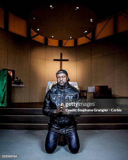 El Nino La Bonne Nouvelle, Musician, RAP, Catholic, Golgotha Music Association, photographed in Aulnay Sous Bois