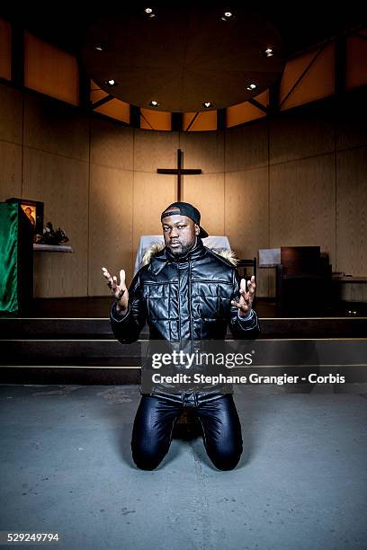 El Nino La Bonne Nouvelle, Musician, RAP, Catholic, Golgotha Music Association, photographed in Aulnay Sous Bois