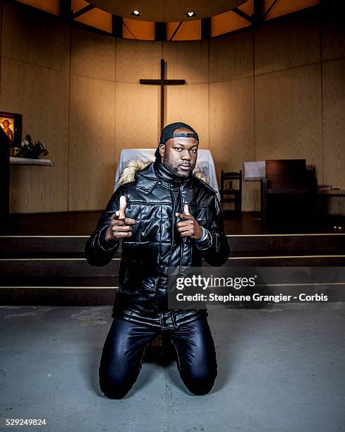 El Nino La Bonne Nouvelle, Musician, RAP, Catholic, Golgotha Music Association, photographed in Aulnay Sous Bois