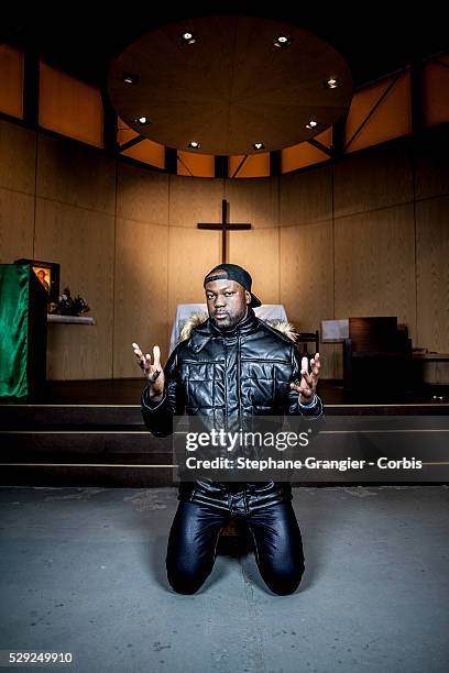 El Nino La Bonne Nouvelle, Musician, RAP, Catholic, Golgotha Music Association, photographed in Aulnay Sous Bois