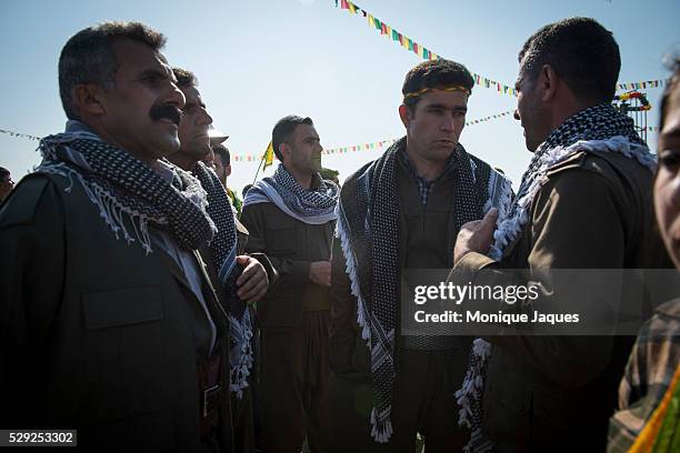 Men dance in traditional clothing at Nowruz festivities in Diyarbakir, Turkey on March 21st 2013. This celebration in particular is important as...