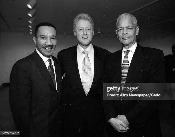 42nd President of the United States Bill Clinton, Kweisi Mfume and Julian Bond during a conference for the National Association for the Advancement...