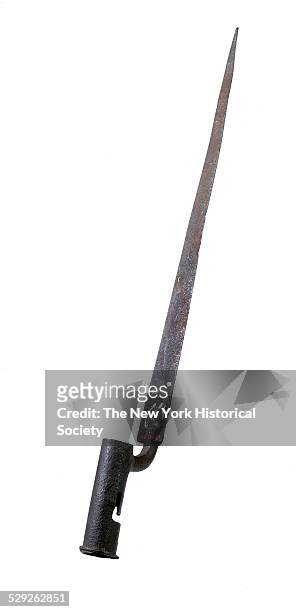 Steel angular bayonet with triangular blade and cylindrical socket with zigzag mortise, 1785. According to the accession records, this bayonet is the...