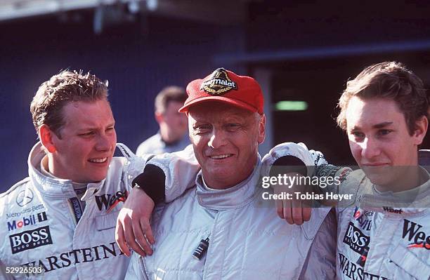 Austrian former racing driver, Niki Lauda with his sons Lukas and Mathias, at the Circuit de Barcelona-Catalunya, Spain, 7th February 1999. Lauda has...