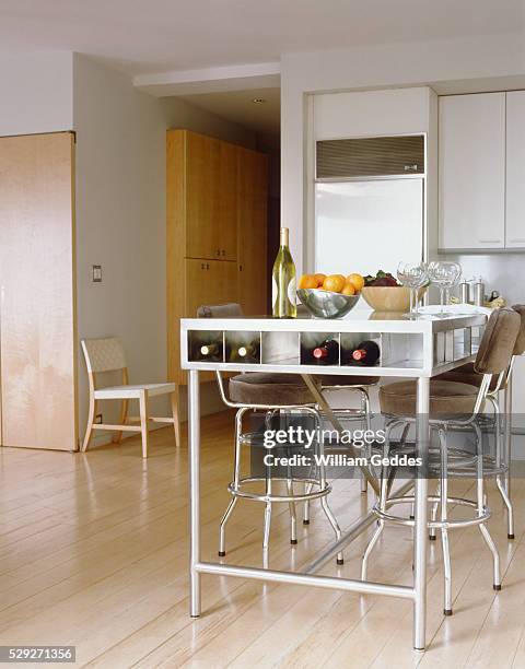 view of a lovely residential kitchen - wine rack stock pictures, royalty-free photos & images