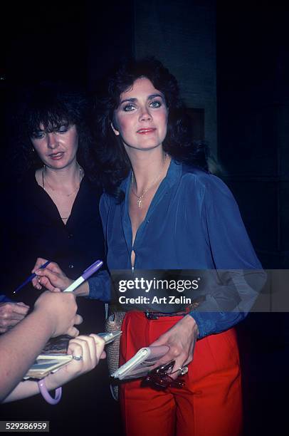 Lynda Carter signing autographs; circa 1970; New York.