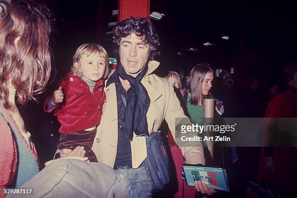 Alan Bates with his family on the QE II. Alan Bates was in Zorba the Greek; circa 1970; New York.