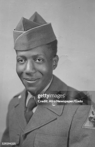 Tuskegee Airman during World War 2 Original Caption Reads: 'Put Harry L Hamrock, 1939 W Wortt Ave'.