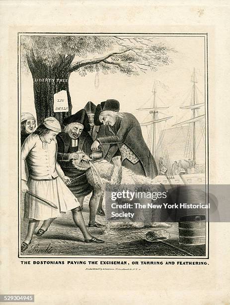 The Bostonians Paying the Exciseman, or Tarring and Feathering, 1774. Lithograph by Snooks.