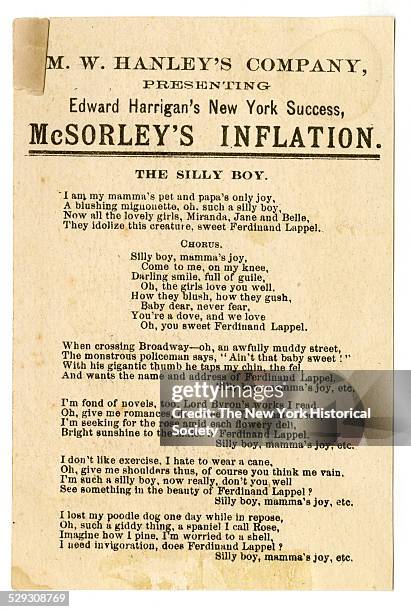 The play 'McSorley's Inflation' opened at the Theatre Comiqe on Broadway, 1882. It featured a bar room set, a bar owner named Peter McSorley. It...