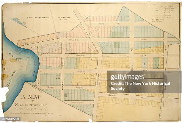 Map of Manhattanville Situated on York Island/surveyed and laid out into lots by Adolphus Loss, copied RJ Dodge, 1850. 62 x 97 cm.; Cadastral map....