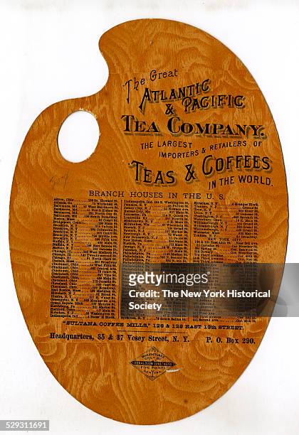 Verso with list of branch houses in the US, undated. The Great Atlantic & Pacific Tea Company. The Largest Importers & Retailers of Teas & Coffees in...