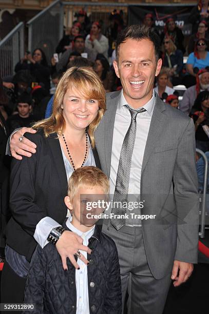 Actor Greg Ellis and family arrive at the World Premiere of Walt Disney Pictures' "Pirates of the Caribbean: On Stranger Tides" held at Disneyland in...